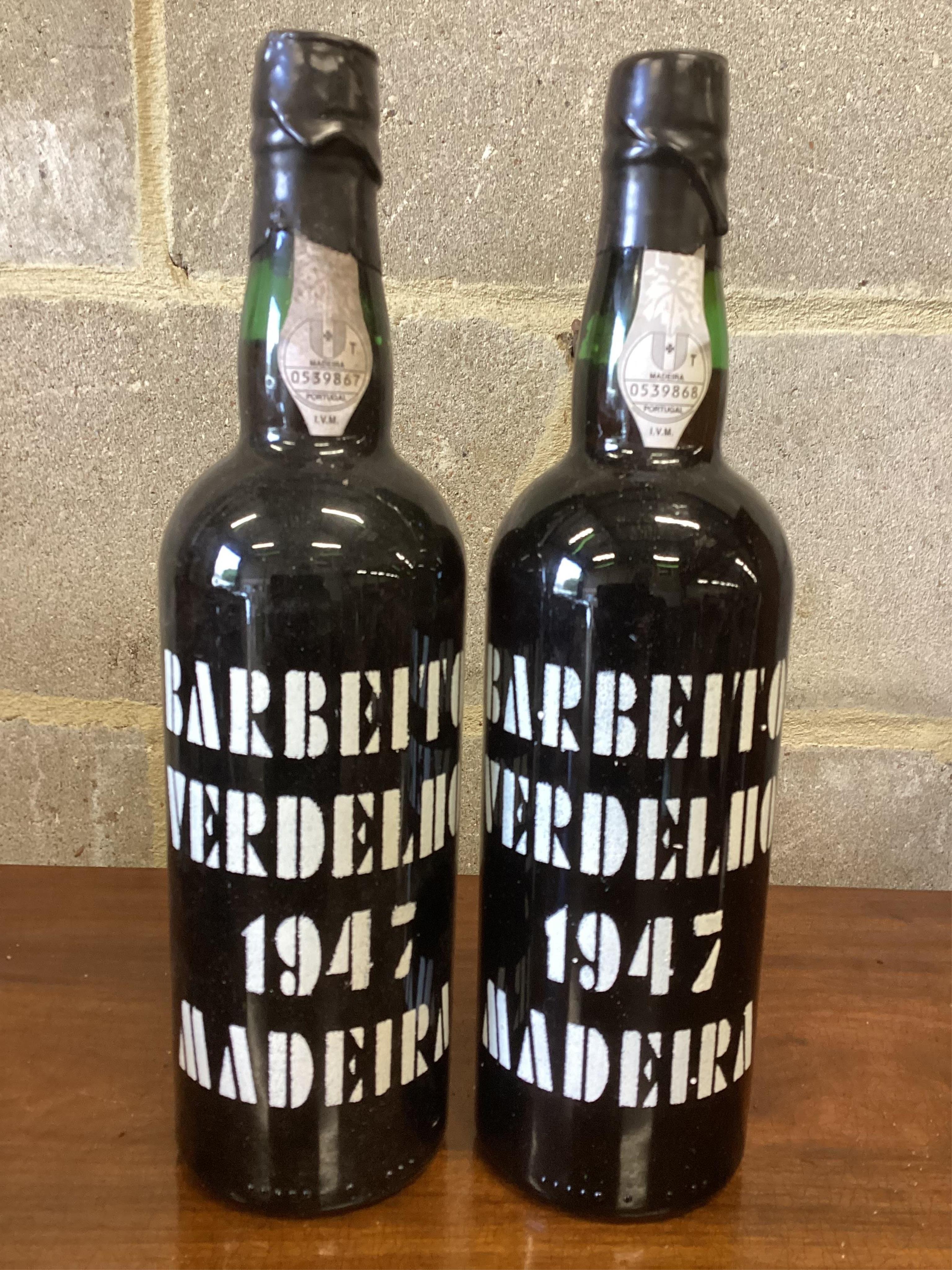 Two bottles of Barbeito Verdelio Madeira 1947. Condition - good, from a local private cellar